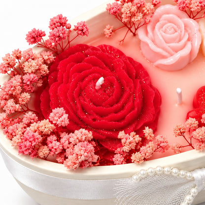 Luxury Peony Boat Aroma Candle on Ceramic Platter | Decorative Floral Scented Candle with Peony & Rose Design