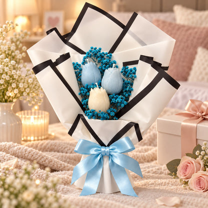 Blue Handheld Tulip Aroma Candle Bouquet - 3PC | Floral Scented Candle Bunch for Birthday, Anniversary, Wedding & Gifting