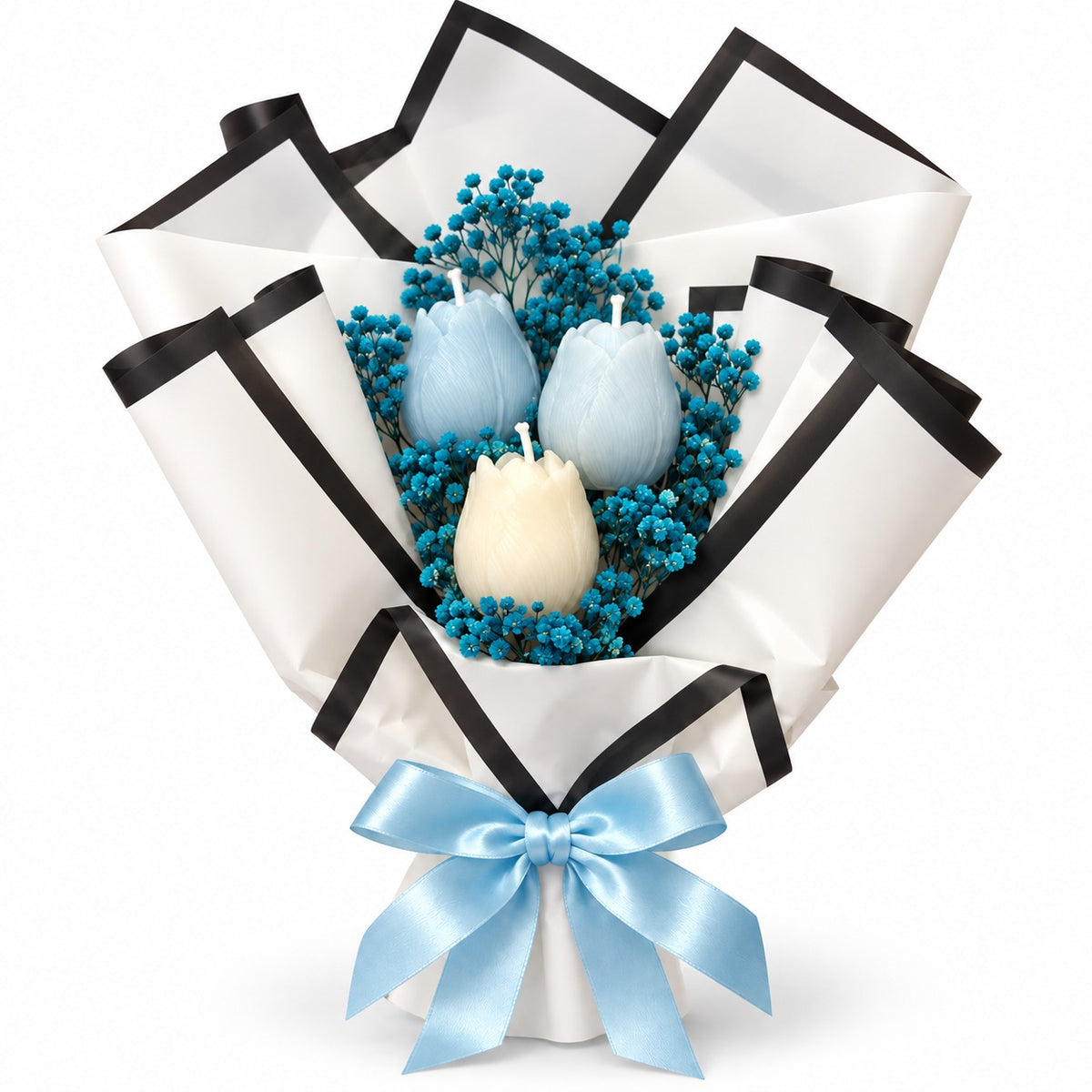 Blue Handheld Tulip Aroma Candle Bouquet - 3PC | Floral Scented Candle Bunch for Birthday, Anniversary, Wedding & Gifting
