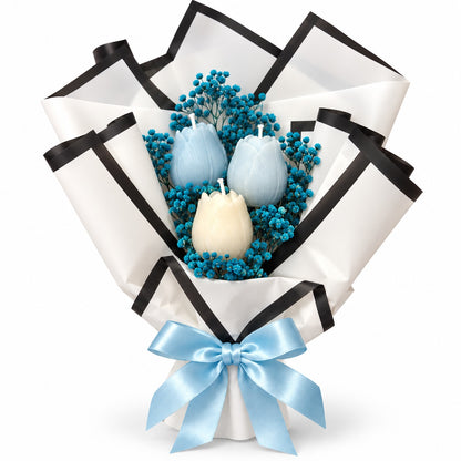 Blue Handheld Tulip Aroma Candle Bouquet - 3PC | Floral Scented Candle Bunch for Birthday, Anniversary, Wedding & Gifting