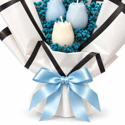 Blue Handheld Tulip Aroma Candle Bouquet - 3PC | Floral Scented Candle Bunch for Birthday, Anniversary, Wedding & Gifting