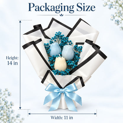 Blue Handheld Tulip Aroma Candle Bouquet - 3PC | Floral Scented Candle Bunch for Birthday, Anniversary, Wedding & Gifting