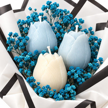 Blue Handheld Tulip Aroma Candle Bouquet - 3PC | Floral Scented Candle Bunch for Birthday, Anniversary, Wedding & Gifting