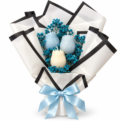 Blue Handheld Tulip Aroma Candle Bouquet - 3PC | Floral Scented Candle Bunch for Birthday, Anniversary, Wedding & Gifting