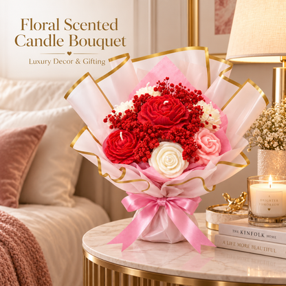 Red Pink & White Flower Luxury Aroma Candle Bouquet | Floral Scented Rose Candle Bunch for Birthday, Anniversary, Wedding & Gifting