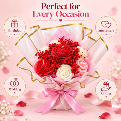 Red Pink & White Flower Luxury Aroma Candle Bouquet | Floral Scented Rose Candle Bunch for Birthday, Anniversary, Wedding & Gifting