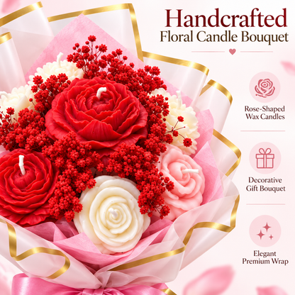 Red Pink & White Flower Luxury Aroma Candle Bouquet | Floral Scented Rose Candle Bunch for Birthday, Anniversary, Wedding & Gifting