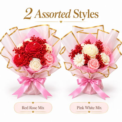 Red Pink & White Flower Luxury Aroma Candle Bouquet | Floral Scented Rose Candle Bunch for Birthday, Anniversary, Wedding & Gifting