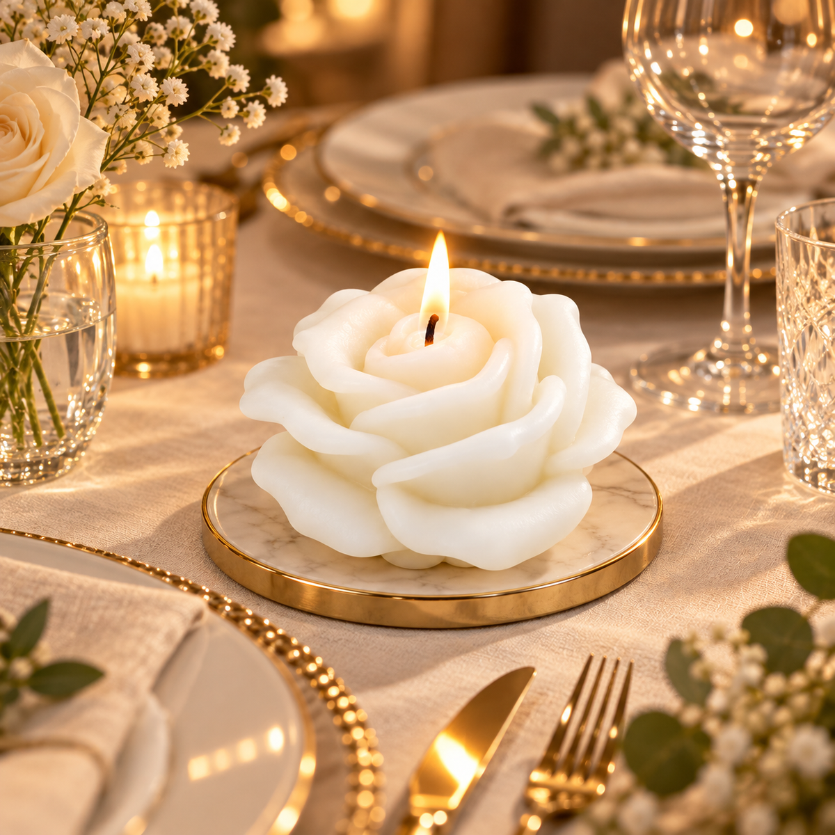 White Rose Cone Candle Bouquet | Decorative Floral Candle in Elegant Gift Wrap for Birthday, Anniversary, Wedding & Gifting