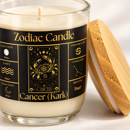 Cancer Zodiac Candle (Kark Rashi) | Luxury Scented Astrology Candle with Cancer-Inspired Colour & Fragrance in Glass Jar