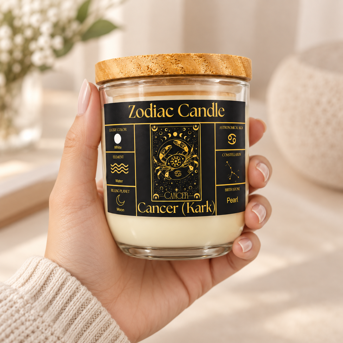 Cancer Zodiac Candle (Kark Rashi) | Luxury Scented Astrology Candle with Cancer-Inspired Colour & Fragrance in Glass Jar