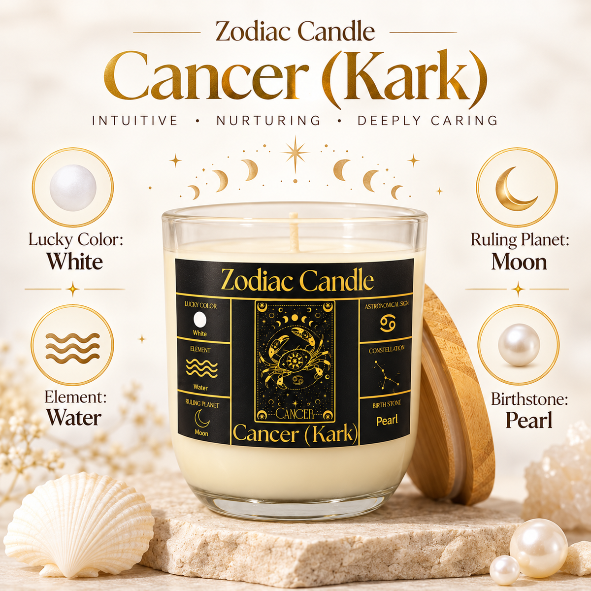Cancer Zodiac Candle (Kark Rashi) | Luxury Scented Astrology Candle with Cancer-Inspired Colour & Fragrance in Glass Jar