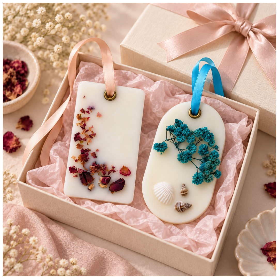 Assorted Aroma Wax Sachet Tablets - Pack of 2 | Decorative Scented Wax Tablets with Dried Flowers for Wardrobe, Drawer & Gifting