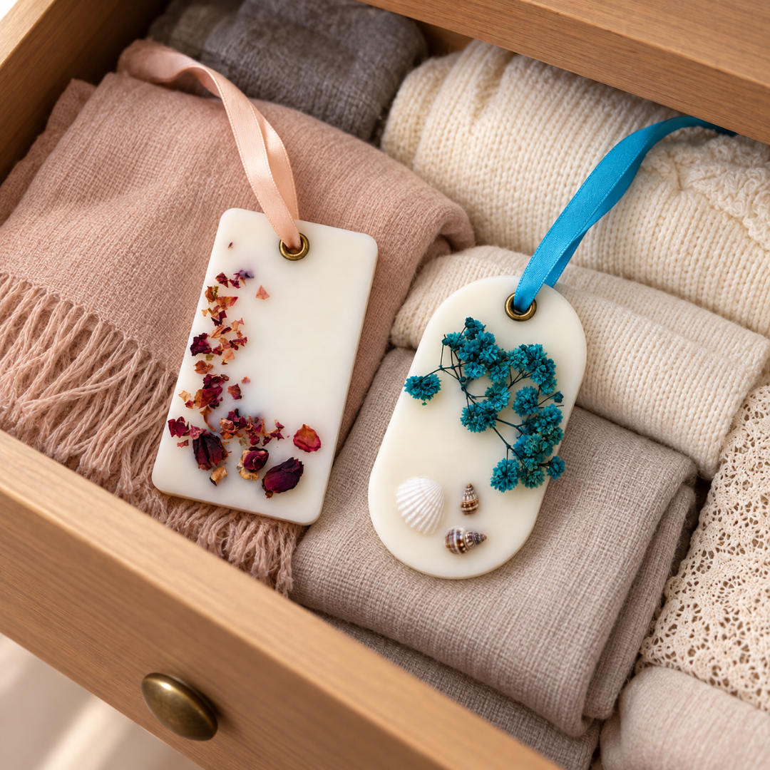 Assorted Aroma Wax Sachet Tablets - Pack of 2 | Decorative Scented Wax Tablets with Dried Flowers for Wardrobe, Drawer & Gifting