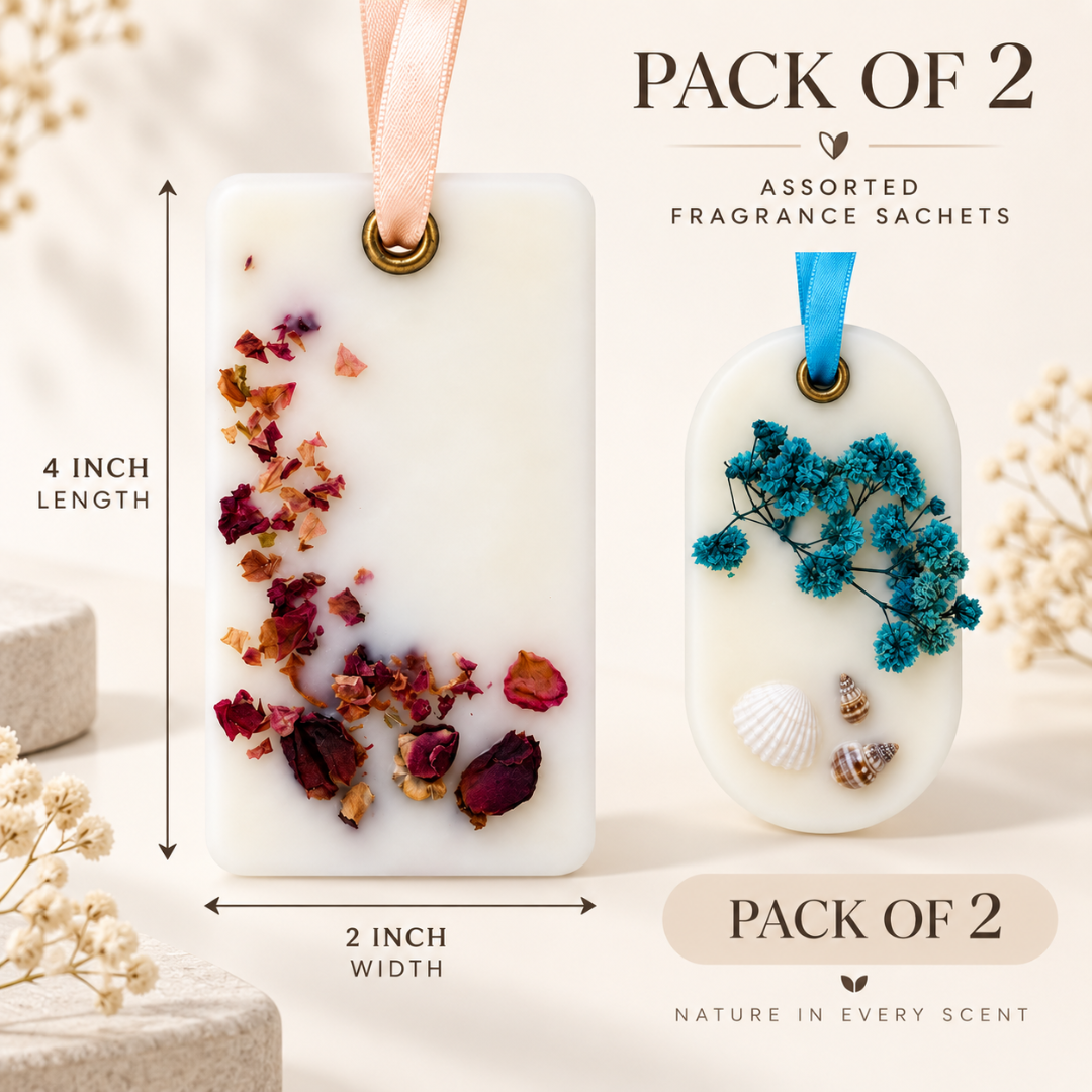 Assorted Aroma Wax Sachet Tablets - Pack of 2 | Decorative Scented Wax Tablets with Dried Flowers for Wardrobe, Drawer & Gifting