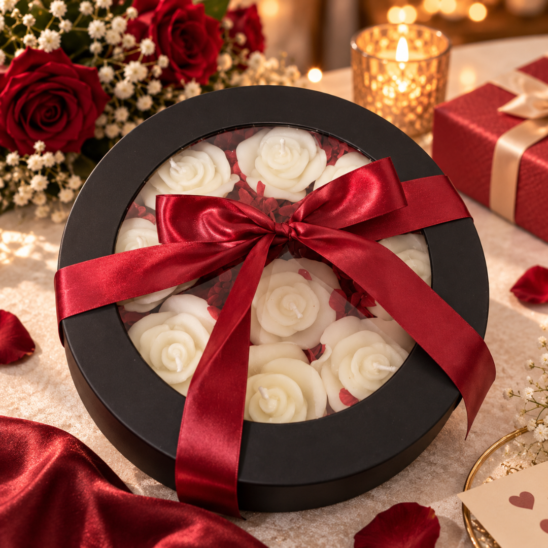 Luxury Aroma Flower Candle Gift Set in Window Box | Assorted Rose-Shaped Scented Candles for Birthday, Anniversary, Wedding & Gifting