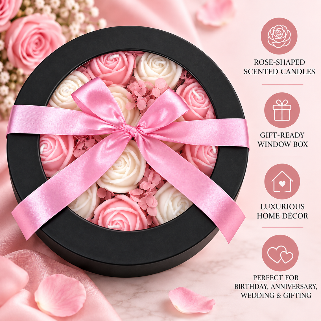 Luxury Aroma Flower Candle Gift Set in Window Box | Assorted Rose-Shaped Scented Candles for Birthday, Anniversary, Wedding & Gifting