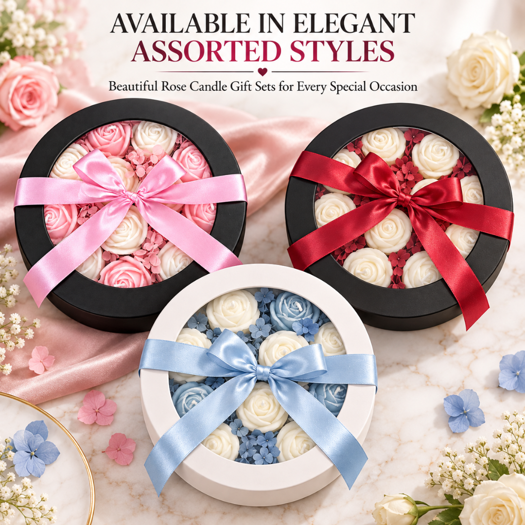 Luxury Aroma Flower Candle Gift Set in Window Box | Assorted Rose-Shaped Scented Candles for Birthday, Anniversary, Wedding & Gifting