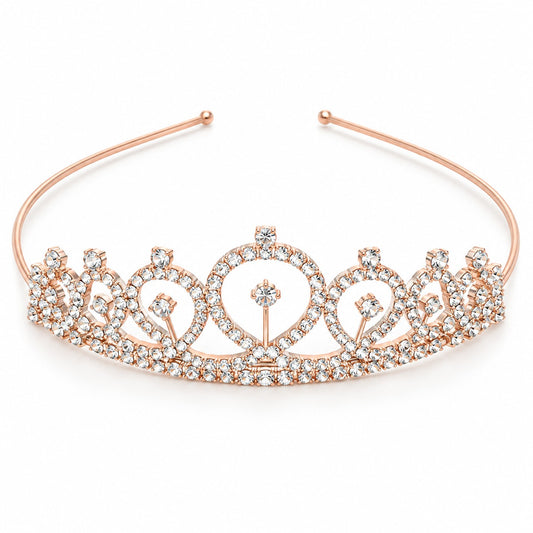 Rose Gold Tiara Headband with Sparkling Crystal Crown | Party & Birthday Hair Accessory for Girls & Women