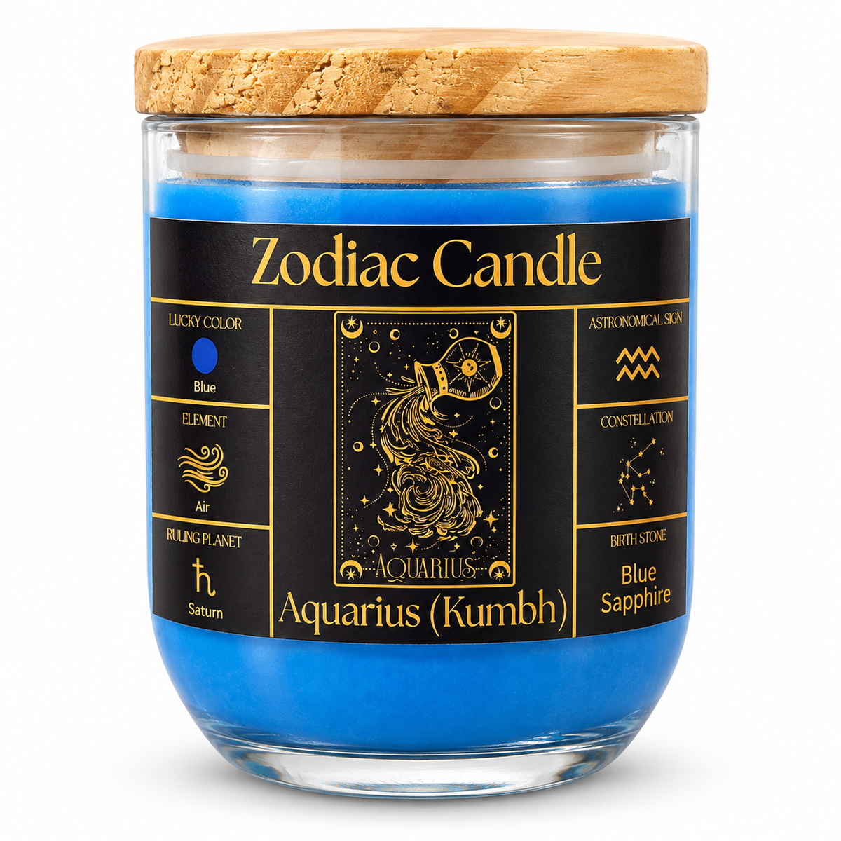 Aquarius Zodiac Candle (Kumbh Rashi) | Luxury Blue Scented Astrology Candle with Aquarius-Inspired Fragrance in Glass Jar
