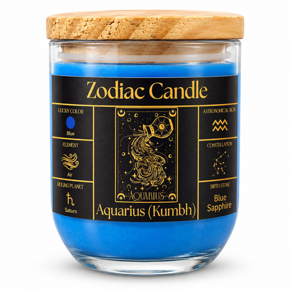 Aquarius Zodiac Candle (Kumbh Rashi) | Luxury Blue Scented Astrology Candle with Aquarius-Inspired Fragrance in Glass Jar