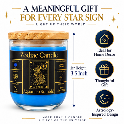 Aquarius Zodiac Candle (Kumbh Rashi) | Luxury Blue Scented Astrology Candle with Aquarius-Inspired Fragrance in Glass Jar