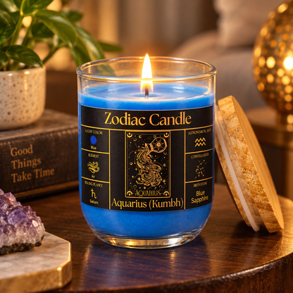 Aquarius Zodiac Candle (Kumbh Rashi) | Luxury Blue Scented Astrology Candle with Aquarius-Inspired Fragrance in Glass Jar