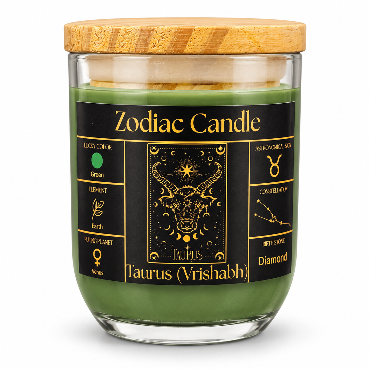 Taurus Zodiac Candle (Vrishabh Rashi) | Luxury Green Scented Astrology Candle with Taurus-Inspired Fragrance in Glass Jar