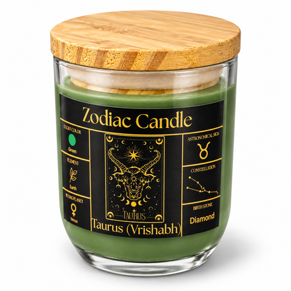 Taurus Zodiac Candle (Vrishabh Rashi) | Luxury Green Scented Astrology Candle with Taurus-Inspired Fragrance in Glass Jar
