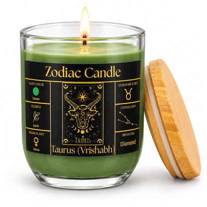 Taurus Zodiac Candle (Vrishabh Rashi) | Luxury Green Scented Astrology Candle with Taurus-Inspired Fragrance in Glass Jar