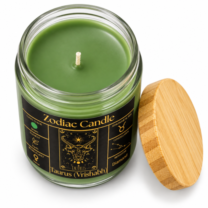 Taurus Zodiac Candle (Vrishabh Rashi) | Luxury Green Scented Astrology Candle with Taurus-Inspired Fragrance in Glass Jar