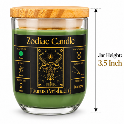 Taurus Zodiac Candle (Vrishabh Rashi) | Luxury Green Scented Astrology Candle with Taurus-Inspired Fragrance in Glass Jar