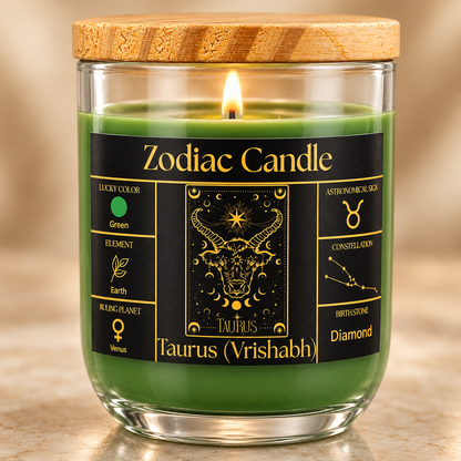 Taurus Zodiac Candle (Vrishabh Rashi) | Luxury Green Scented Astrology Candle with Taurus-Inspired Fragrance in Glass Jar