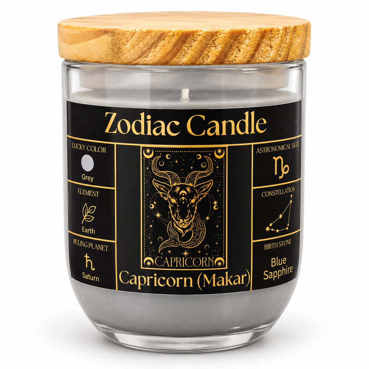 Capricorn Zodiac Candle (Makar Rashi) | Luxury Grey Scented Astrology Candle with Capricorn-Inspired Fragrance in Glass Jar