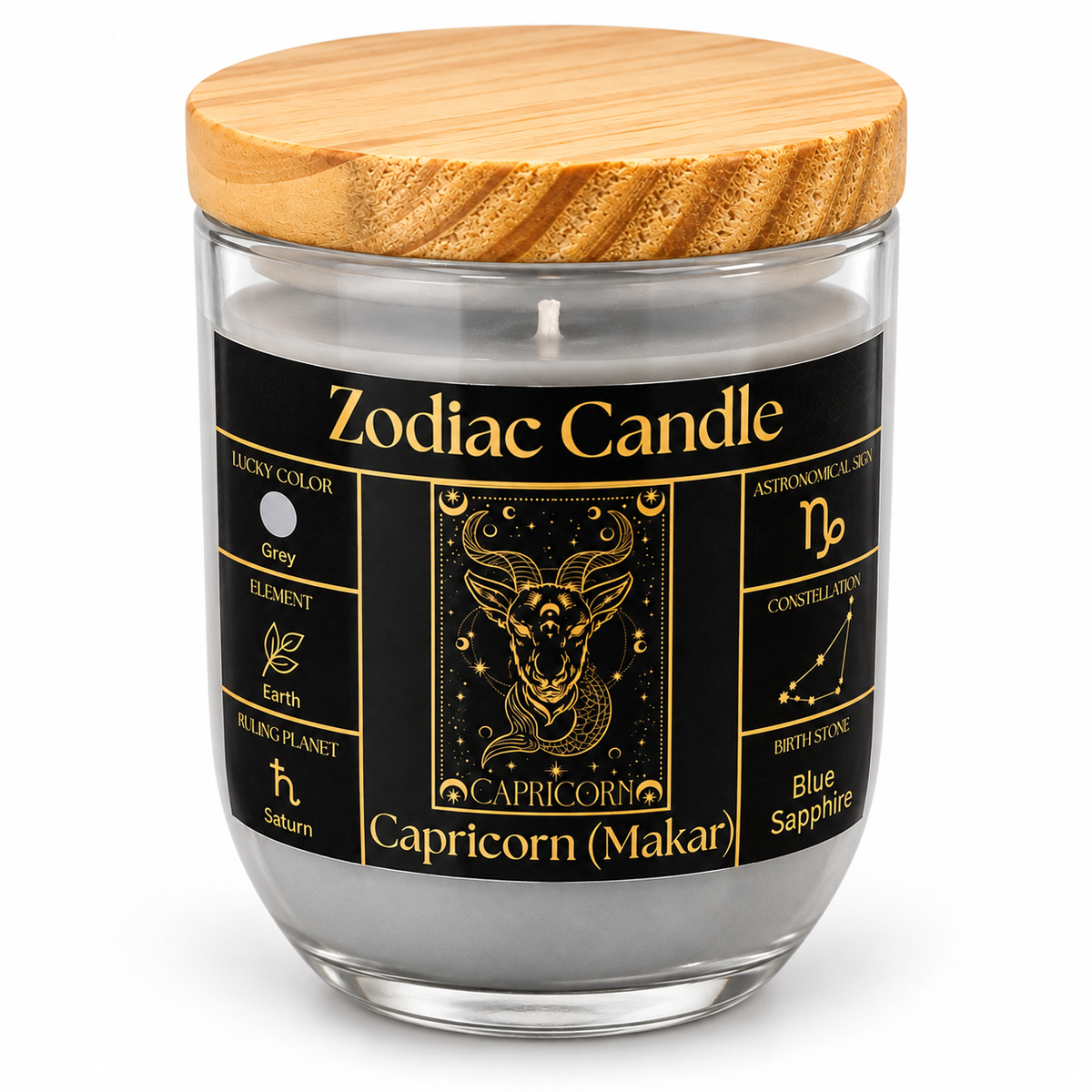 Capricorn Zodiac Candle (Makar Rashi) | Luxury Grey Scented Astrology Candle with Capricorn-Inspired Fragrance in Glass Jar
