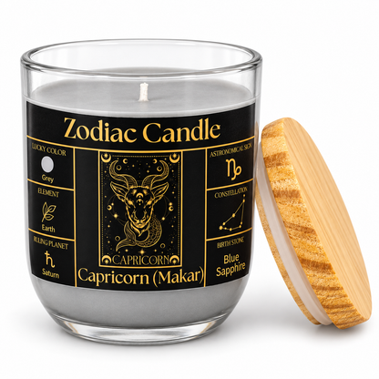 Capricorn Zodiac Candle (Makar Rashi) | Luxury Grey Scented Astrology Candle with Capricorn-Inspired Fragrance in Glass Jar