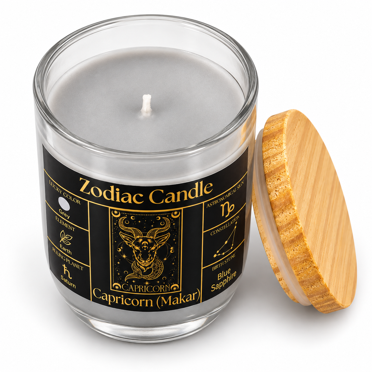 Capricorn Zodiac Candle (Makar Rashi) | Luxury Grey Scented Astrology Candle with Capricorn-Inspired Fragrance in Glass Jar