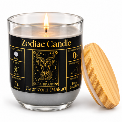 Capricorn Zodiac Candle (Makar Rashi) | Luxury Grey Scented Astrology Candle with Capricorn-Inspired Fragrance in Glass Jar