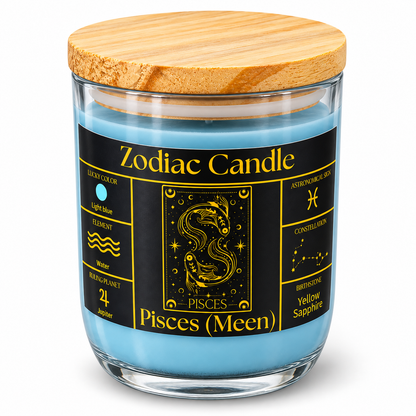 Pisces Zodiac Candle (Meen Rashi) | Luxury Light Blue Scented Astrology Candle with Pisces-Inspired Fragrance in Glass Jar
