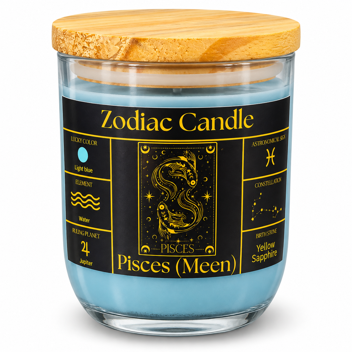 Pisces Zodiac Candle (Meen Rashi) | Luxury Light Blue Scented Astrology Candle with Pisces-Inspired Fragrance in Glass Jar