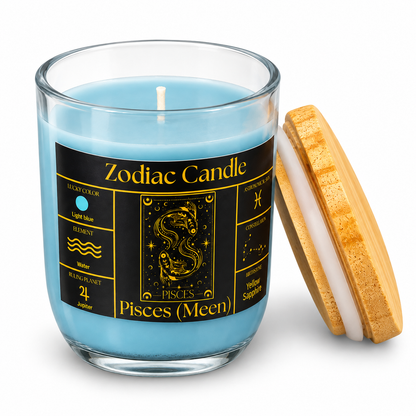 Pisces Zodiac Candle (Meen Rashi) | Luxury Light Blue Scented Astrology Candle with Pisces-Inspired Fragrance in Glass Jar
