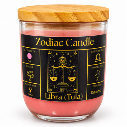 Libra Zodiac Candle (Tula Rashi) | Luxury Pink Scented Astrology Candle with Libra-Inspired Fragrance in Glass Jar