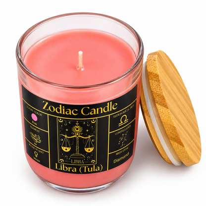 Libra Zodiac Candle (Tula Rashi) | Luxury Pink Scented Astrology Candle with Libra-Inspired Fragrance in Glass Jar