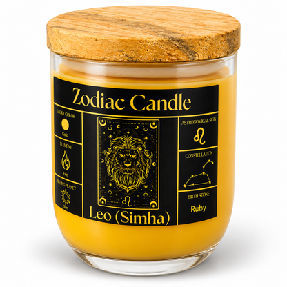 Leo Zodiac Candle (Simha Rashi) | Luxury Gold Scented Astrology Candle with Leo-Inspired Fragrance in Glass Jar