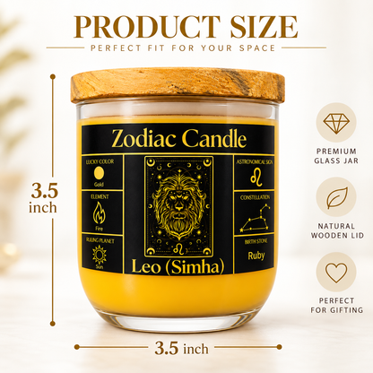 Leo Zodiac Candle (Simha Rashi) | Luxury Gold Scented Astrology Candle with Leo-Inspired Fragrance in Glass Jar