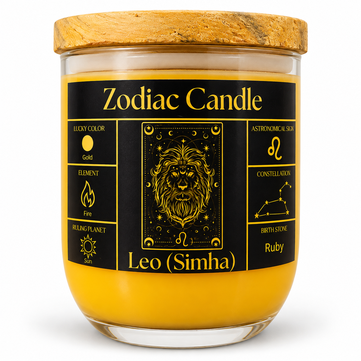 Leo Zodiac Candle (Simha Rashi) | Luxury Gold Scented Astrology Candle with Leo-Inspired Fragrance in Glass Jar
