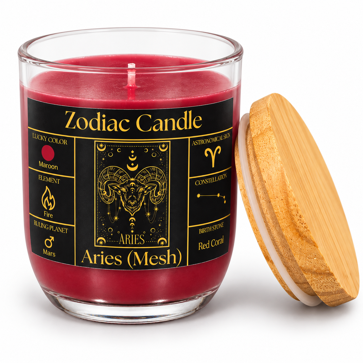 Aries Zodiac Candle (Mesh Rashi) | Luxury Maroon Scented Astrology Candle with Aries-Inspired Fragrance in Glass Jar