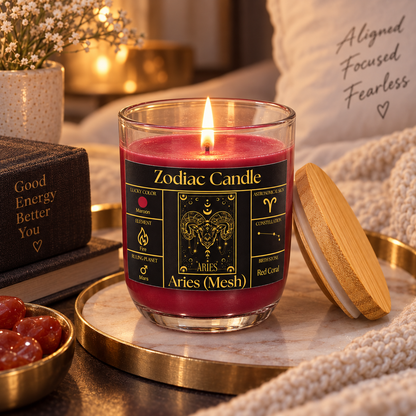 Aries Zodiac Candle (Mesh Rashi) | Luxury Maroon Scented Astrology Candle with Aries-Inspired Fragrance in Glass Jar