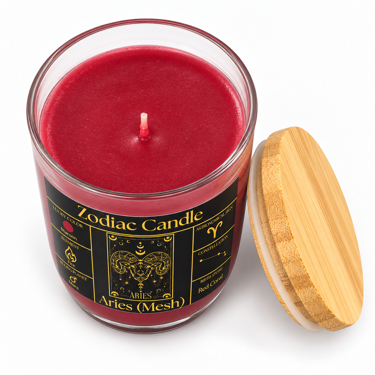 Aries Zodiac Candle (Mesh Rashi) | Luxury Maroon Scented Astrology Candle with Aries-Inspired Fragrance in Glass Jar