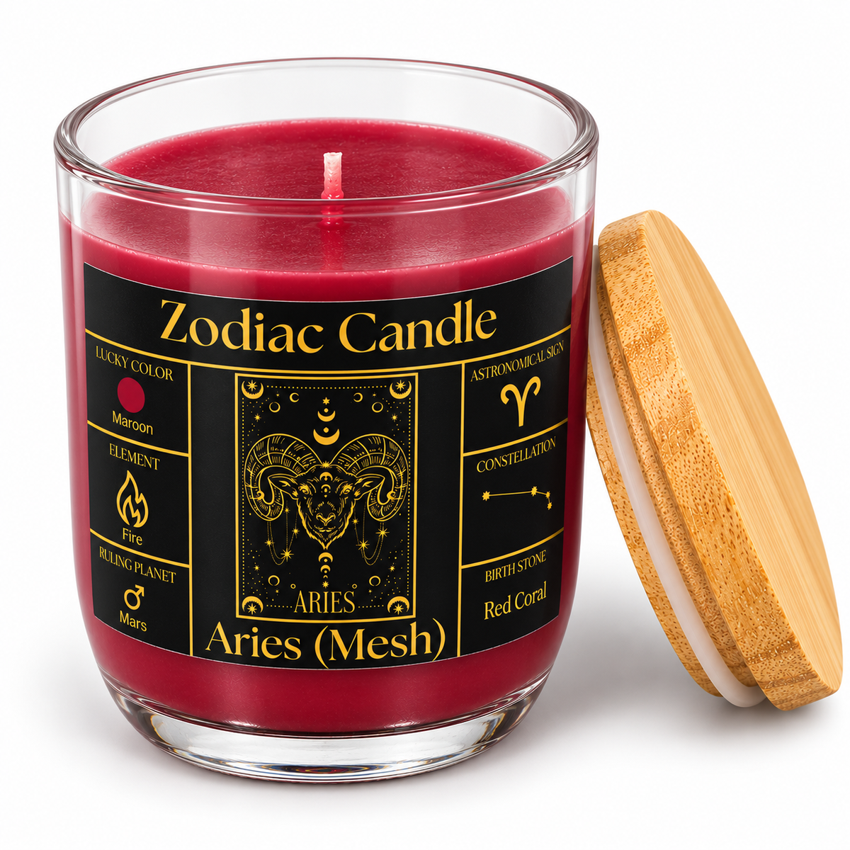 Aries Zodiac Candle (Mesh Rashi) | Luxury Maroon Scented Astrology Candle with Aries-Inspired Fragrance in Glass Jar